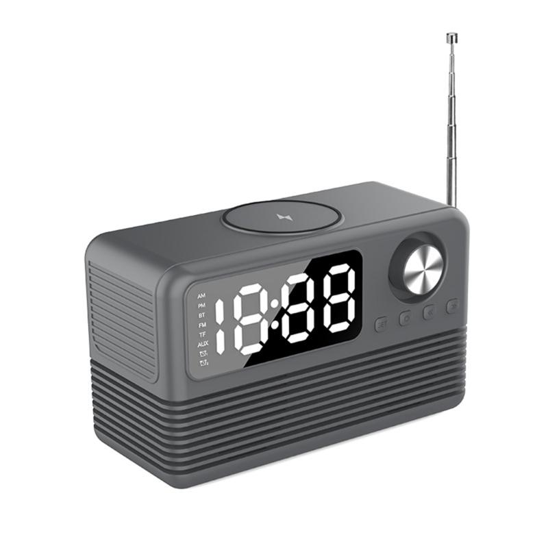 15W Wireless Charging Bluetooth-compatible Speaker with LED Mirror Clock Double Alarms Not Theft Designs Suitable for Home Office