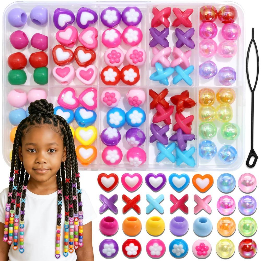80PCS Acrylic Hair Beads Assorted Shapes Bead Kit Lightweight Accessory Set  Kids Hairstyles