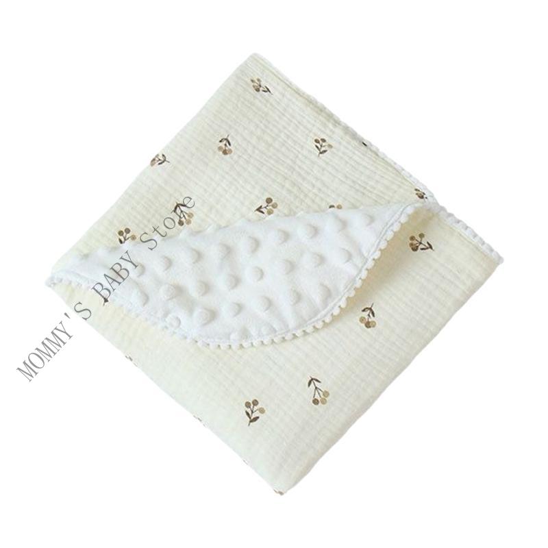 H3CD Soft Nursery Blankets Bed Throws Baby Receiving Blankets Boys Girls Quilts with Cotton Front Dotted Fleece Backing