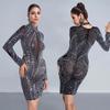 Abito da donna trasparente in rete con strass e perline - Stile europeo americano
