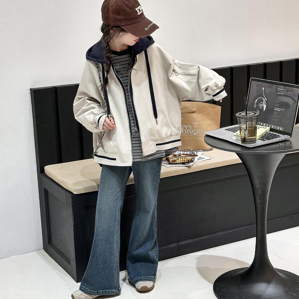 2025 Spring/Autumn Girls' Two-Piece Style Baseball Jacket - Fashionable Casual Top for Big Girls