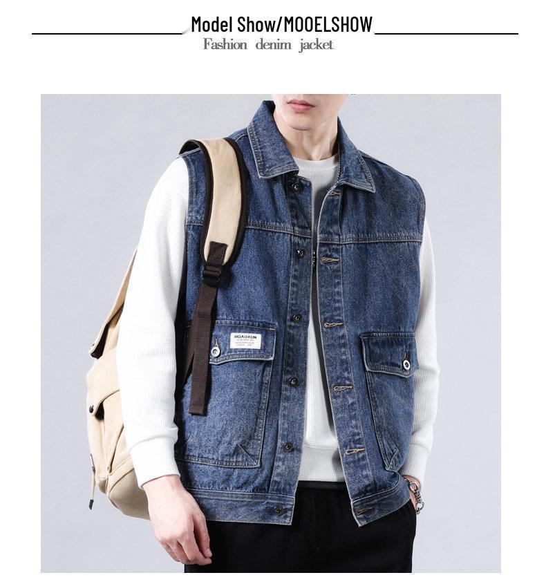 2024 Trendy Men's Denim Multi-Pocket Vest Jacket - Casual Single-Breasted Style