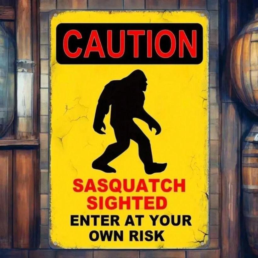 Vintage Sasquatch Warning Sign UV Printed Aluminum Tin Poster Wall Decor