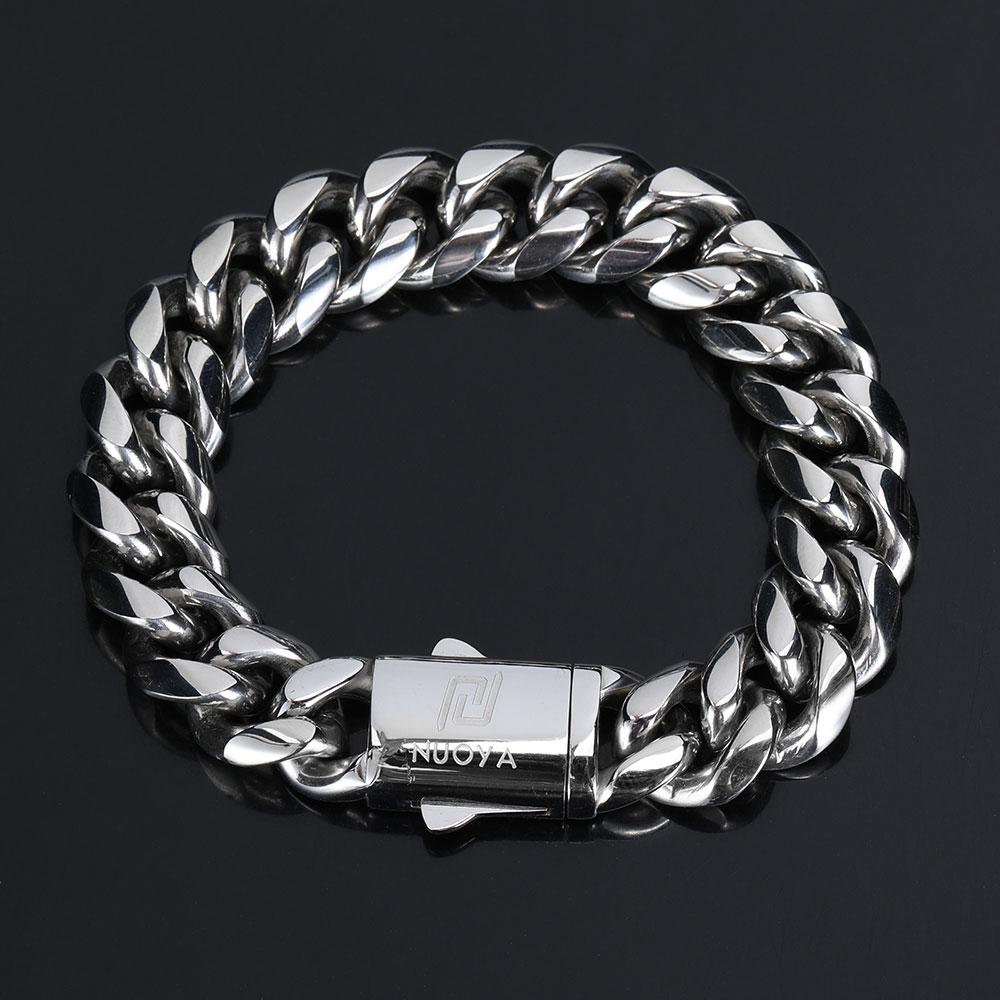 HNSP Stainless Steel LA Cuban Link Chain Silver Color Necklace for Men Jewelry 12MM Width Hip Hop Punk Accessories