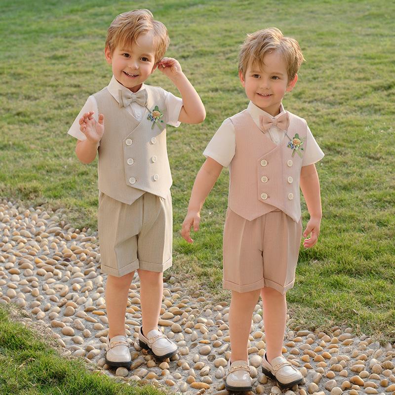 Children's Suit Korean Vest Shorts Boy's Six Day Activity Performance Clothing Baby One Year Old Flower Girl Wedding Dress