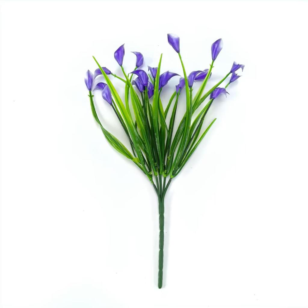 UV-Resistant Fake Calla Lily Bouquet, 5-Prong Spring Grass, for Weddings and Hotel Decor