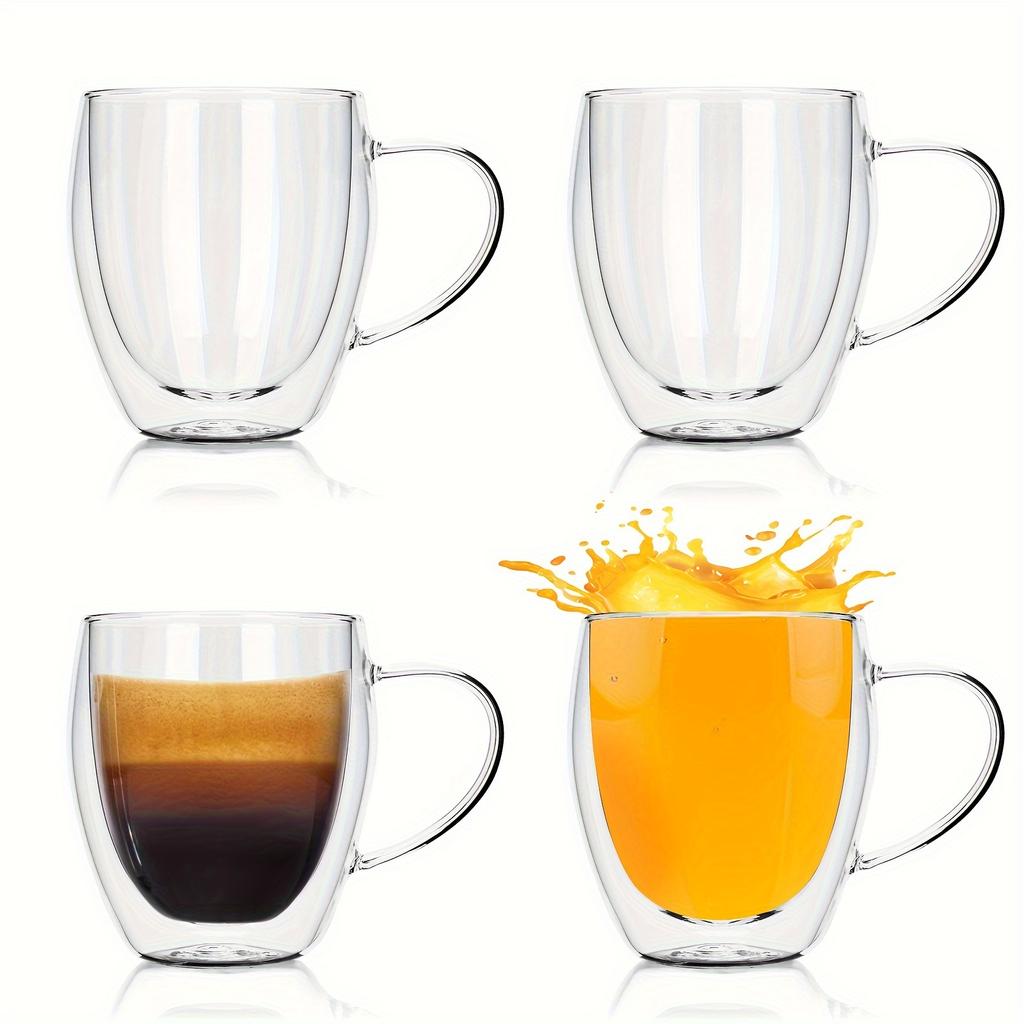 4 Stück doppelschichtige Gläser, isolierte Wasserbecher, Borosilikatgläser, Kaffeetassen, Milchtassen, Teetassen, Heißwassertassen, mundgeblasen, 275 ml/9,5 oz, 375 m
