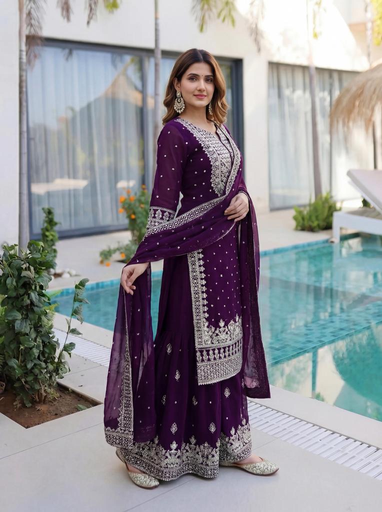 Women Designer Faux Georgette Sharara Salwar Kameez Indian Bollywood Party Wear Salwar Suit