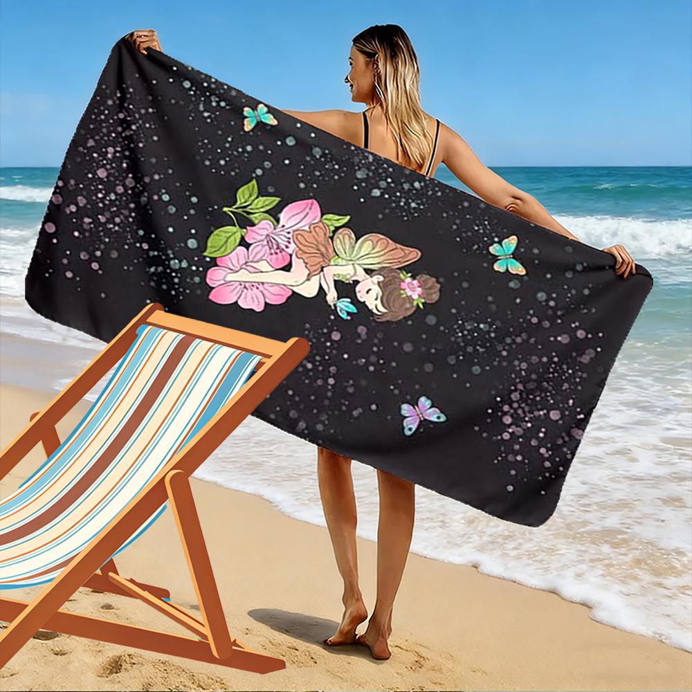 Fairy Sitting on Flower with Butterflies Beach towel quick-drying for travel outdoor sports jogging beach and swimming