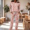 Women's Casual Pajama Set with Neck Long Sleeve Top and Drawstring Wide Leg Pants for Sleep and