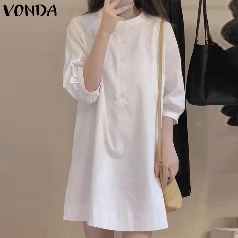 

VONDA Летние женщины 3/4 фонаря рукава syand воротник короткое платье