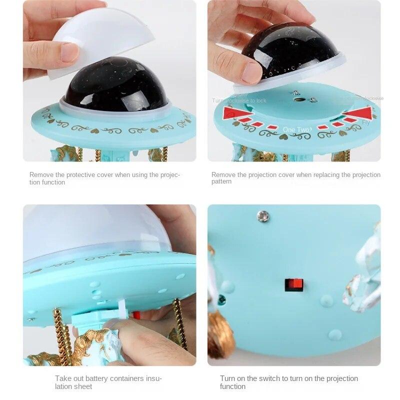 Creative Nordic Carousel Music Box Star Projection Light Luminous Music Box Home Desktop Decorative Arts and Crafts Holiday Gift