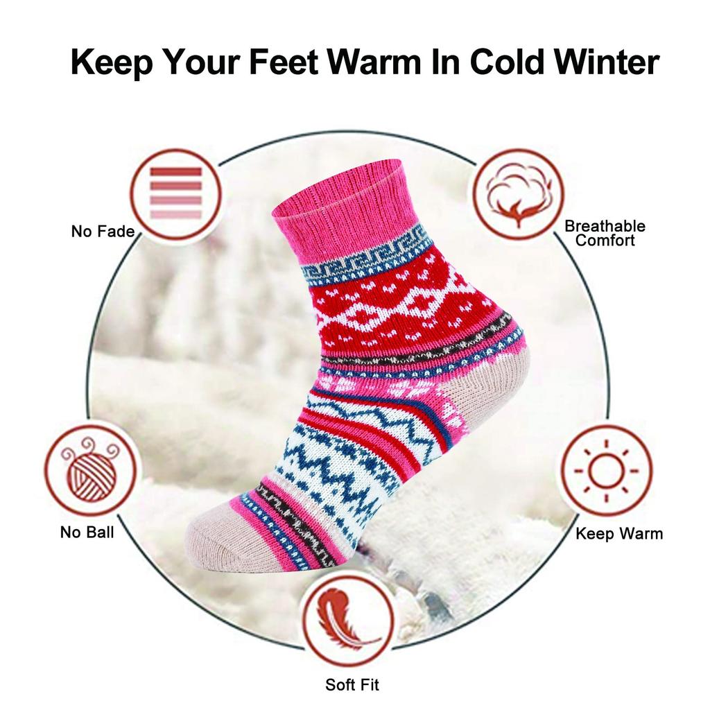 5 Pairs Winter Women Socks Vintage Style Knit Wool Casual Socks Thick Warm Colorful Socks