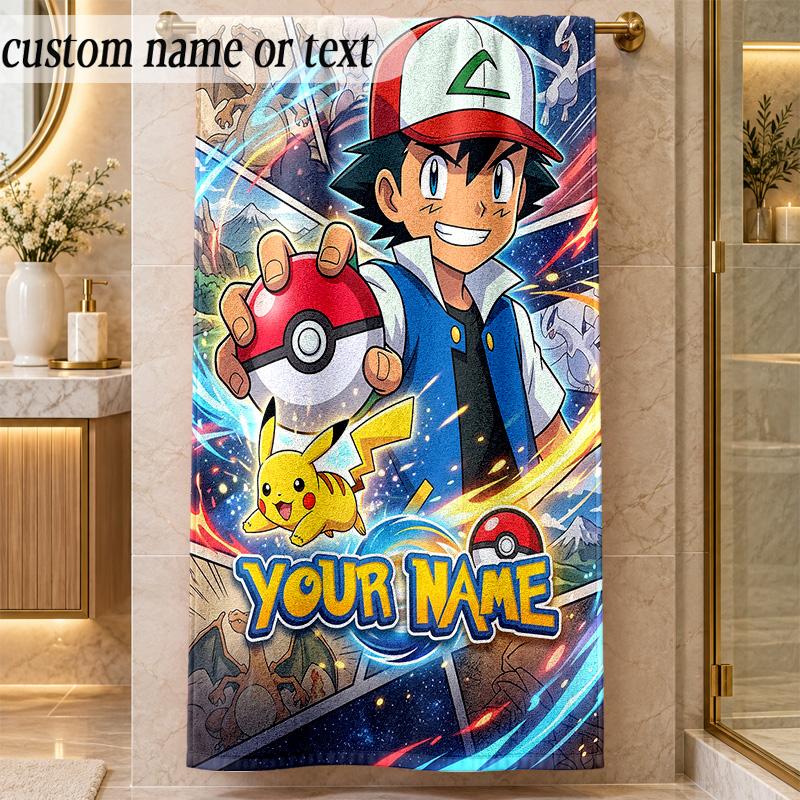 Beach TowelPokémon Custom Name Text Personalized Soft Towel for Beach Pool Indoor Home Decor Gift