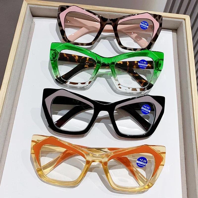 Unisex Fashion Large Frame Reading Glasses Oversized Cat Eye Far Sight Hyperopia Men Women Retro Stylish Presbyopia Eyeglasses