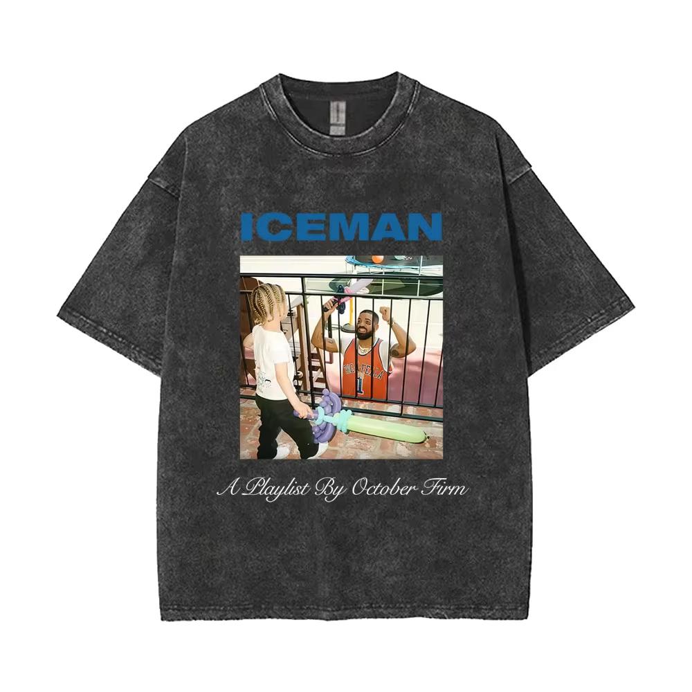 2026 Letní Móda Trendy Tričko Prané Vintage Rapper Drake ICEMAN Tričko Pánské Dámské Hip Hop Módní Trend Trička Y2K