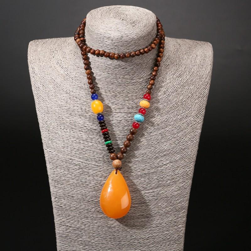 Unisex Tibetan Ethnic Necklace: Versatile, Retro-Style Jewelry with Wooden Accents for Cotton and Linen Outfits