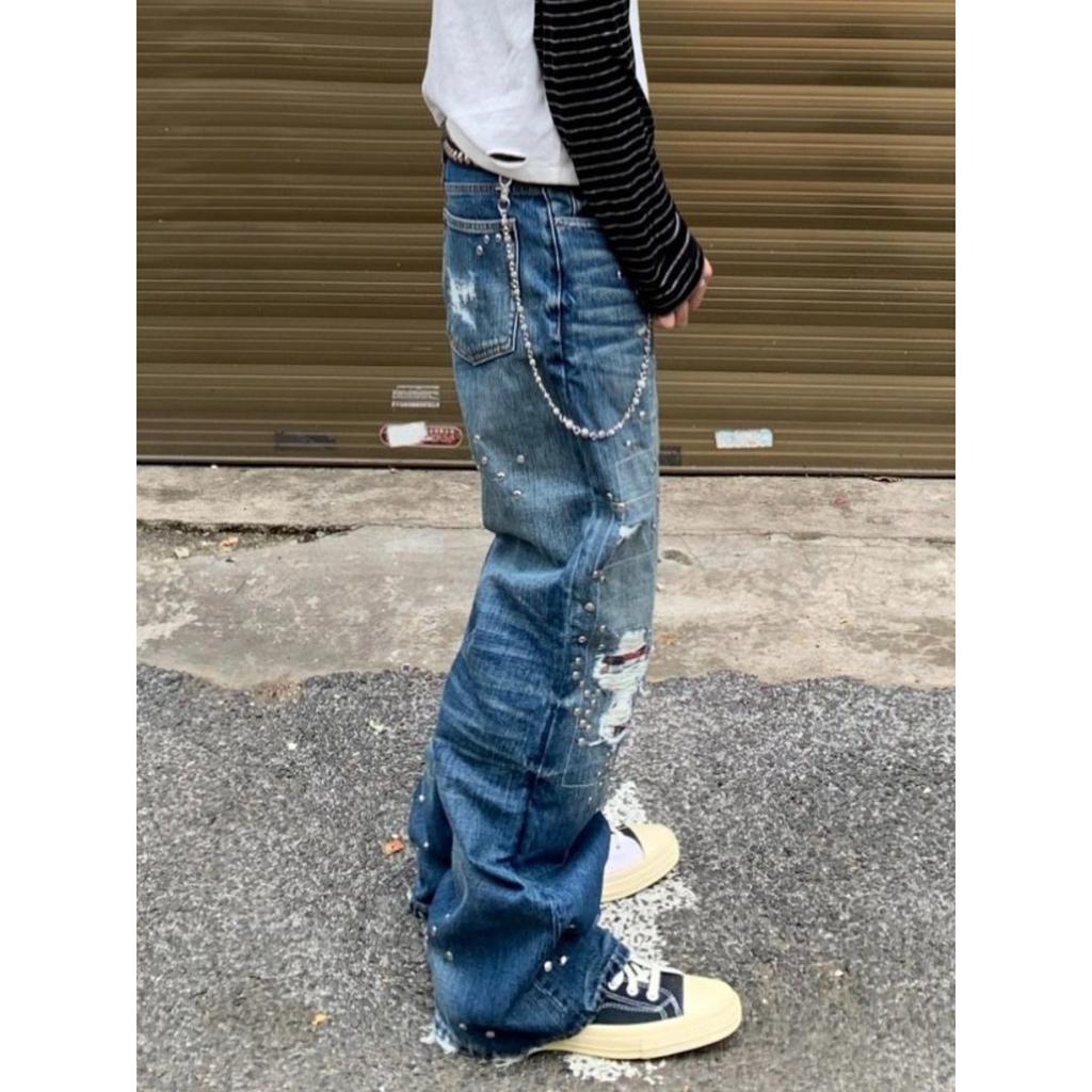 STREETRICH Retro American High Street Loose Straight Leg Men's Denim Pants