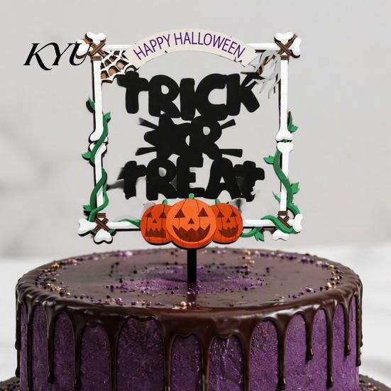 Party Favors for Halloween Cake Topper, Acrylic Castle Bat Skull Cupcake Decoration Party, Decorations Spooky Birthday Insert with Pumpkin Ghost,
