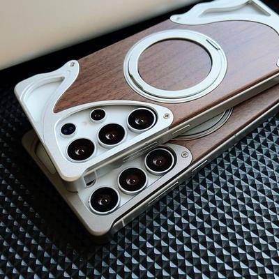Suitable for Samsung S25ULTRA Metal Bracket Mobile Phone Case Mahogany Back Panel Frameless Heat Dissipation and Anti Fall Jacket