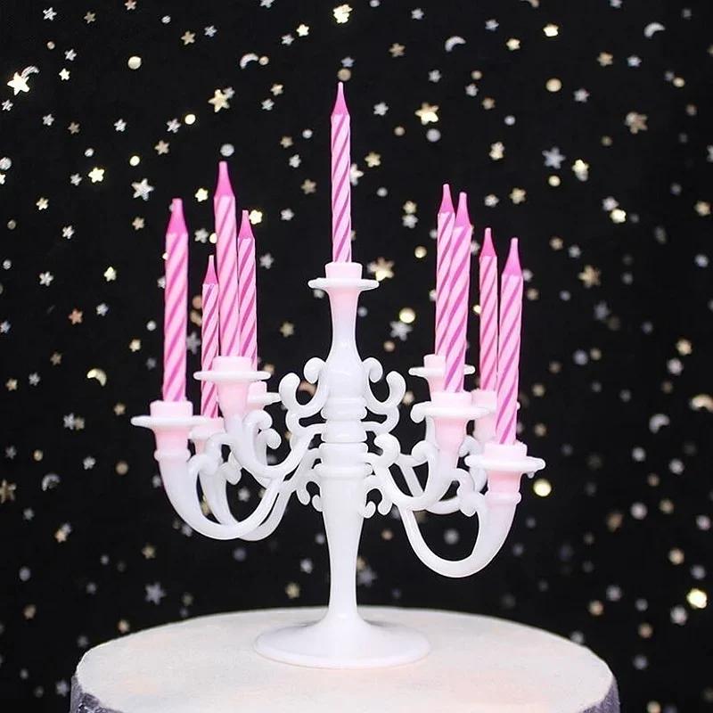 New 9 Pcs Candles and Candlestick Bracket 1 Set Cake Topper Birthday Party Candle Holders Toppers Decoration