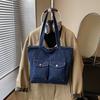 Double Pocket Design Denim Shoulder Bags for Women Large Capacity Ladies Students Tote Outing Travel Portable Female Handbags