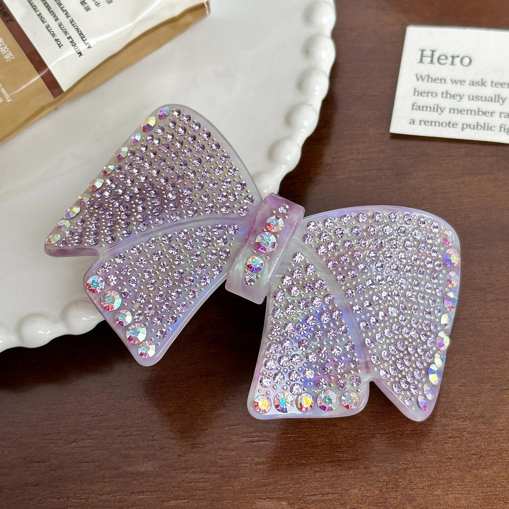 Glamorous Rhinestone Butterfly Knot Hairpin Spring Clip Stylish Acetate Headwear Women For