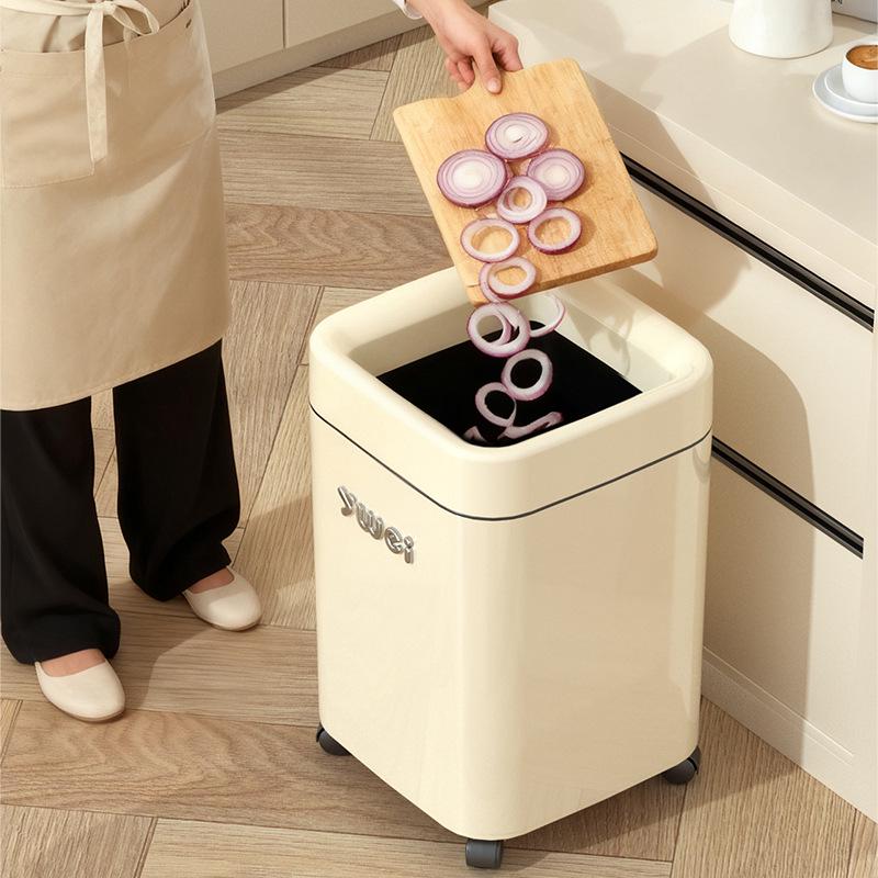 Dual-Use Square Trash Can with Wheels - Light Luxury Wastebasket for Kitchen & Bathroom, Large Capacity