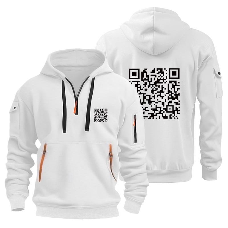 Trendsetting QR Code Hoodie: Plus Velvet Men's Sweatshirt Jacket