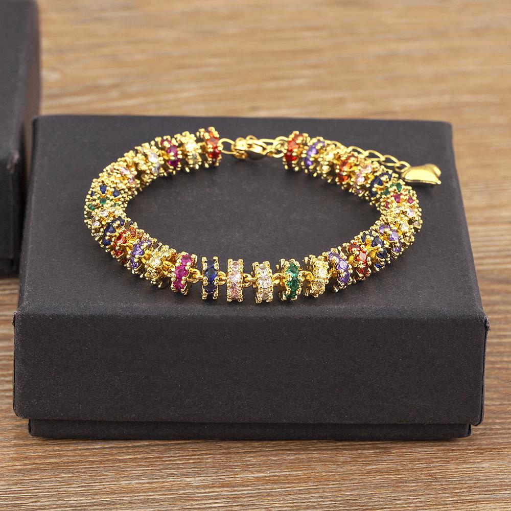 

Nidin Fashion Gold Plated Chain Bead Bracelet for Women Colorful Crystal Zircon Heart Shape Charm Wedding Party Jewelry Gifts