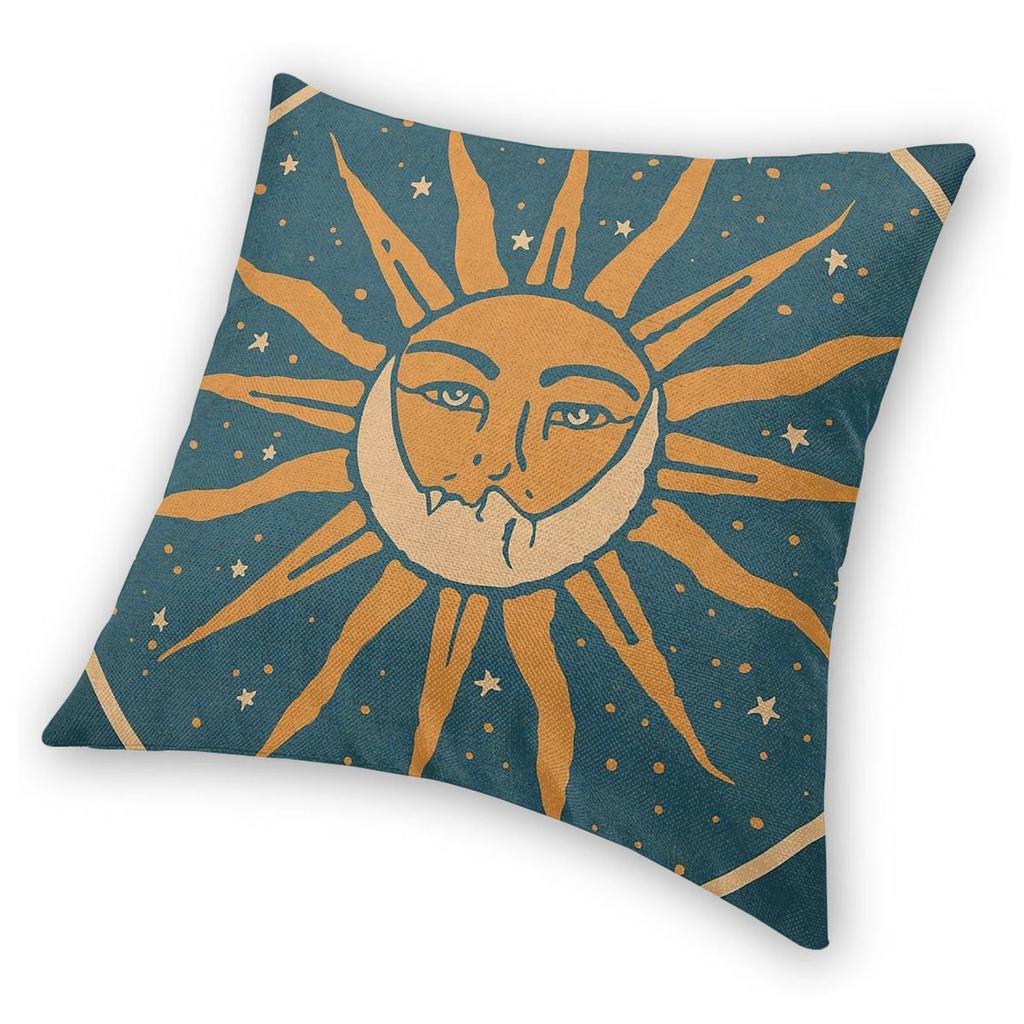 Federa Cuscino Quadrata Tarot Sole e Luna Poliestere Lino Velluto Zip Creativa Decorativa per Divano Seduta