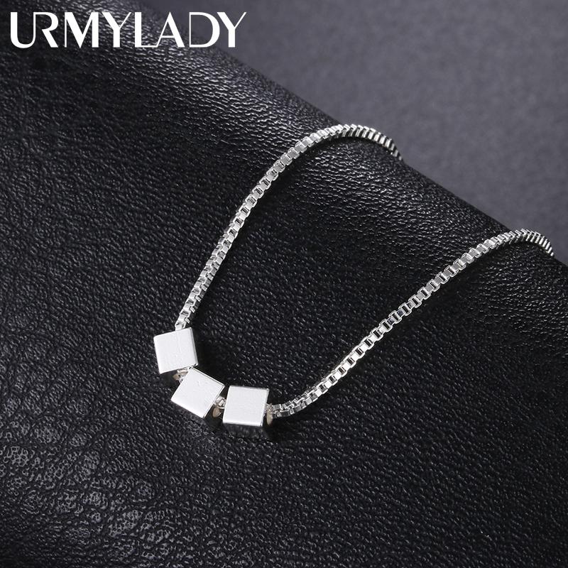 

Коробка для ожерелья из стерлингового серебра 925 пробы, Звеньевая цепь, Простое квадратное, кубическое, треугольное подвески, Для женщин, Модные украшения 45cm