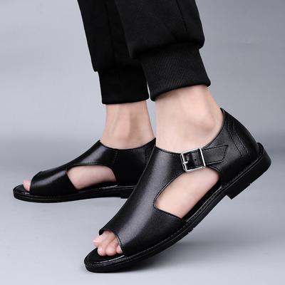 Sandálias Masculinas de Moda Luxo para Negócios Sandálias Masculinas para Praia Sapatos Sandálias de Couro Genuíno Antiderrapantes Chinelos Masculinos Respiráveis para Exterior para Dirigir