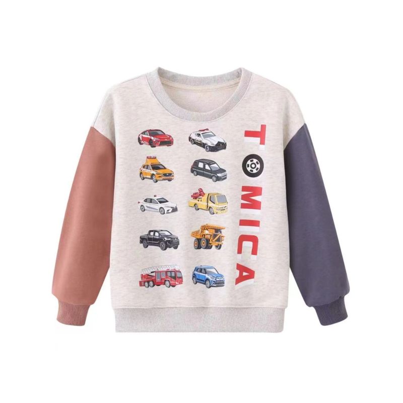 New Export Original Children's Sweatshirt with Cartoon Construction Vehicles for Boys, Pure Cotton Pullover Crew Neck T-Shirt