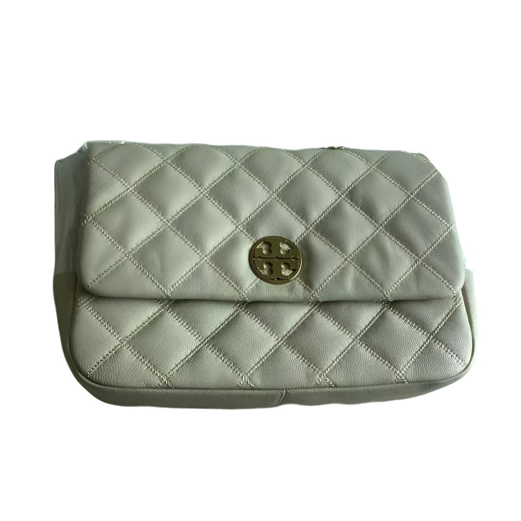 Tory Burch Willa Plaid Quilted Flap Chain Leather Crossbody Shoulder Bag Large Women Bags White 148244-724