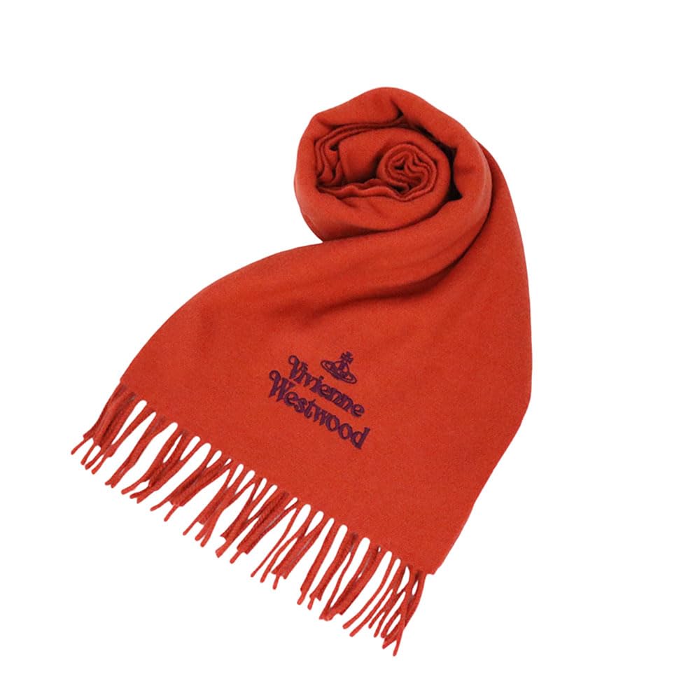 VIVIENNE WESTWOOD Apparel 81030007 W00Q7 Terracotta Basic Embroidered Logo Fringe Scarf (Scarf) Women's [Brand] [Used]