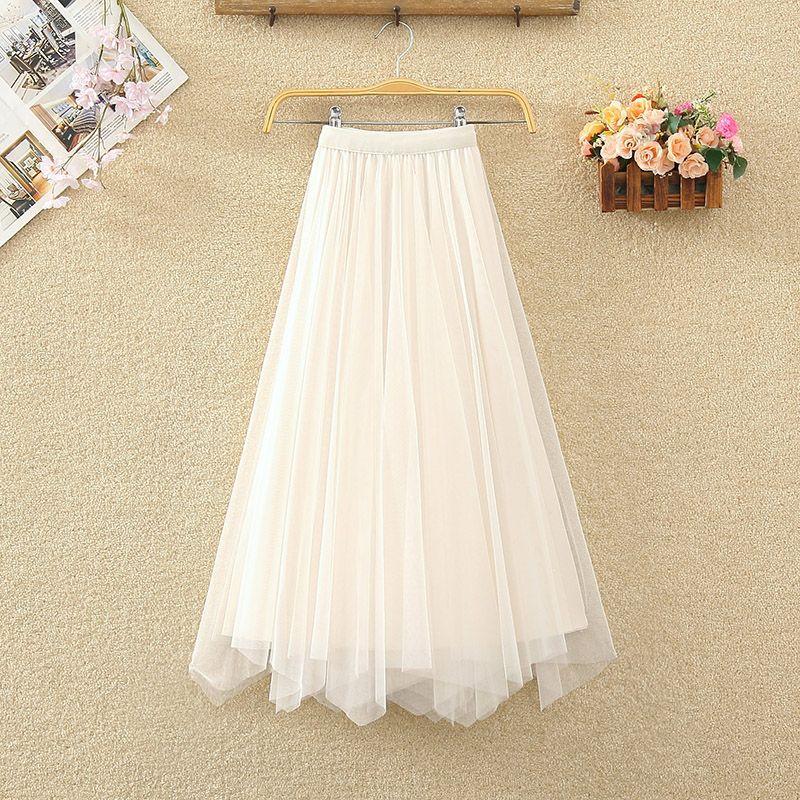 

Модная сетчатая юбка нерегулярной формы с завышенной талией и трапециевидным дизайном XL бежевый