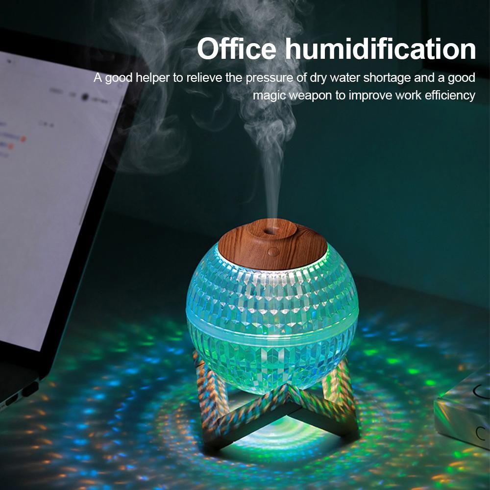 Luftfuktere for soverom RGB LED Mini Fargerikt Nattlys Krystallkule Luftfukter 6H Auto-off 450ml