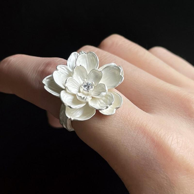 

PANJBJ 925 Sterling Silver Zircon Flower Frosting Ring for Women Exaggeration Ethnic Temperament Jewelry Gift Dropshipping