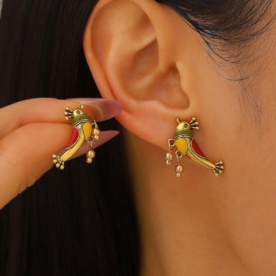 1 Pair Oil Dripping Bird Stud Earrings Hypoallergenic Alloy Enamel Red Bird Bell Earrings Lightweight Women Girls Earrings Fashion Jewelry