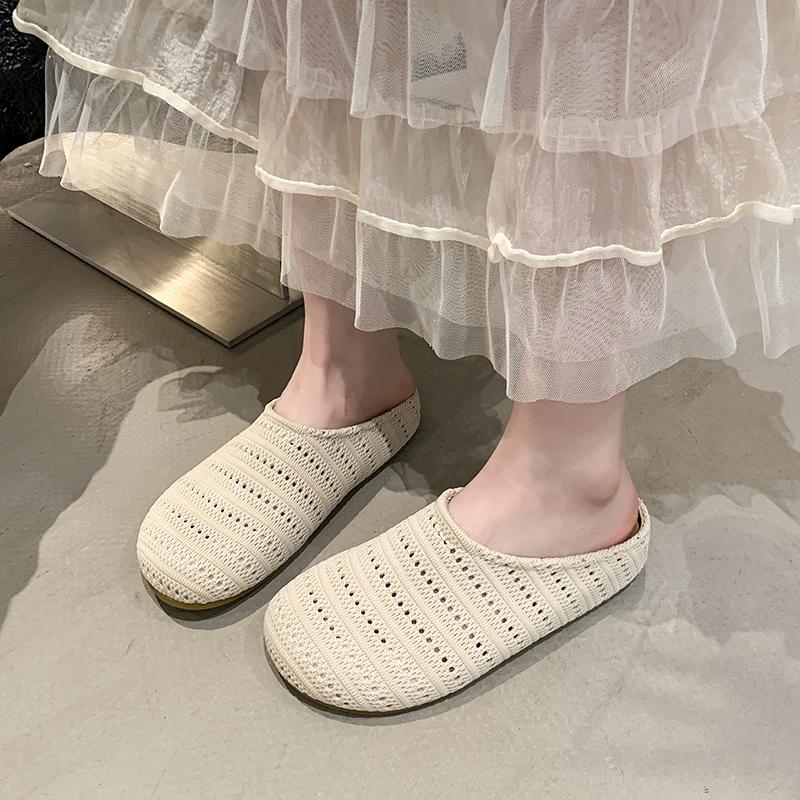Summer New 2025 Women's Fabric Slippers Flat Hollow Sandals Trend Fashion Sports Beach Shoes Casual Soft Comfortable Slippers