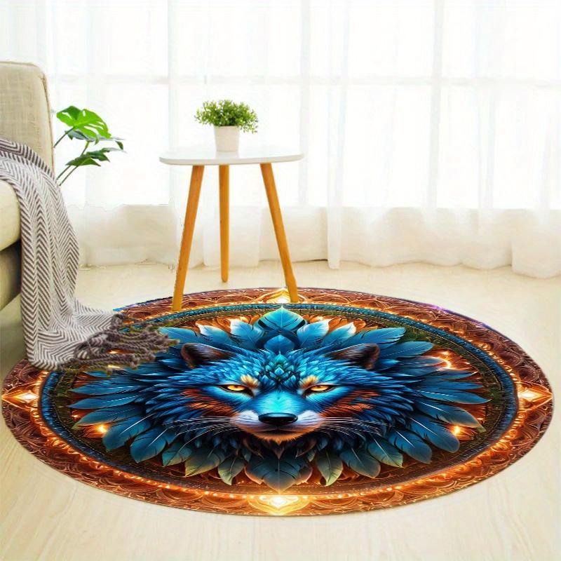 S Golden Wolf Round Rug Nonslip Area Rug Office Chair Mat Carpet For Living Room Bedroom Home Decor
