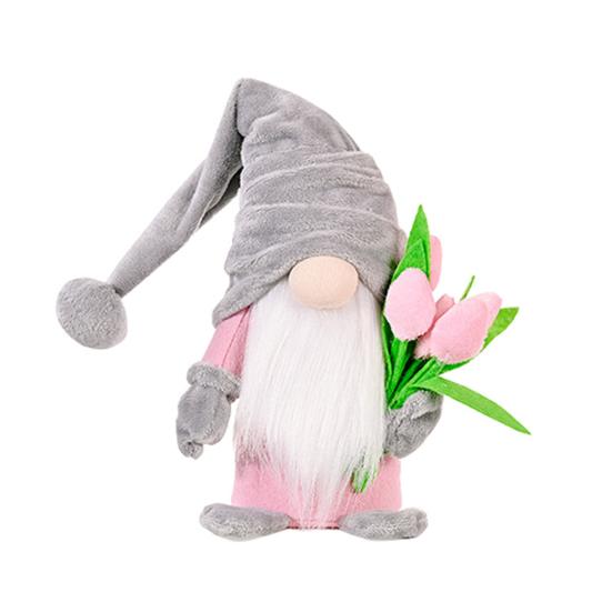 Gnome Doll Cute Long White Beard Fabric Tulip Bouquet Classic Swedish Faceless Doll Decor for Mother's Day
