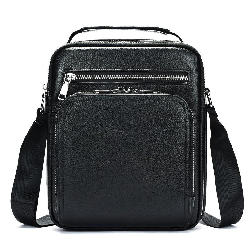 High End Men's Crossbody Bag Made Of Genuine Leather Large Capacity Vertical Style Commuting Head Cover Layer Cowhide Simple Single Shoulder Trendy