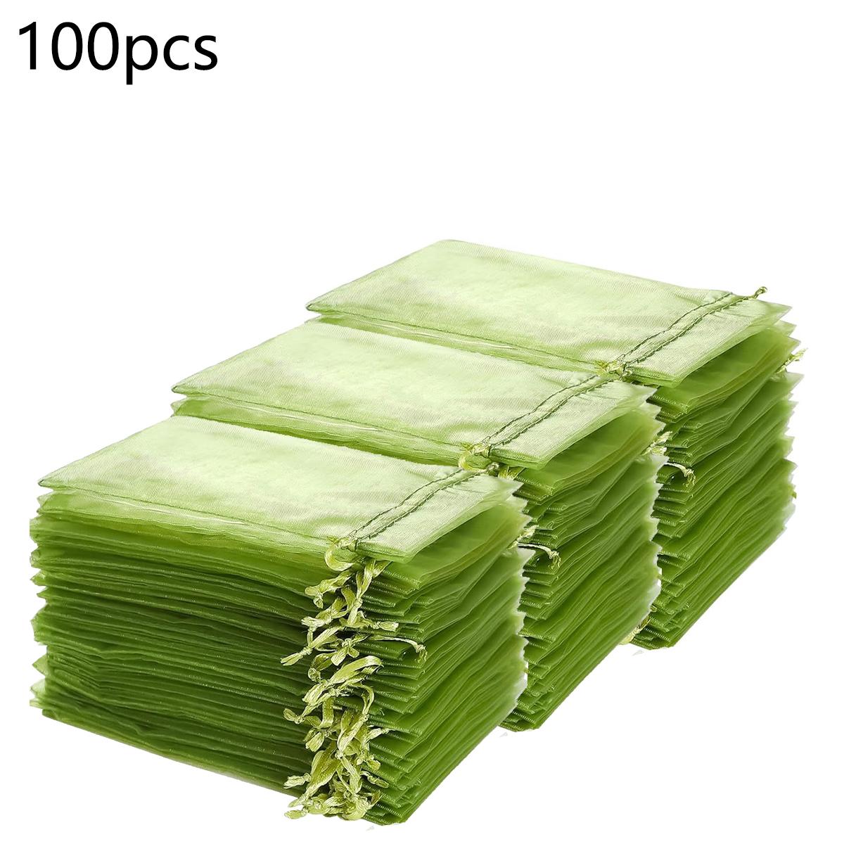 

100 Pieces Organza Bags Candy Mesh Bags Ribbon Drawstring Bags Mesh Bags Solid Color Wedding Candy Packaging 10x12cm&10x12cm