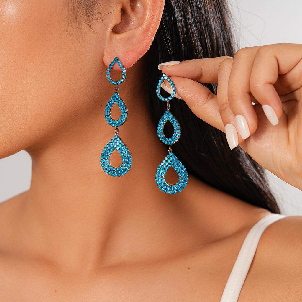 Diamond-encrusted Water Drop-shaped Silver Needle Earrings Personalized Fashion Earrings Light Luxury Earrings