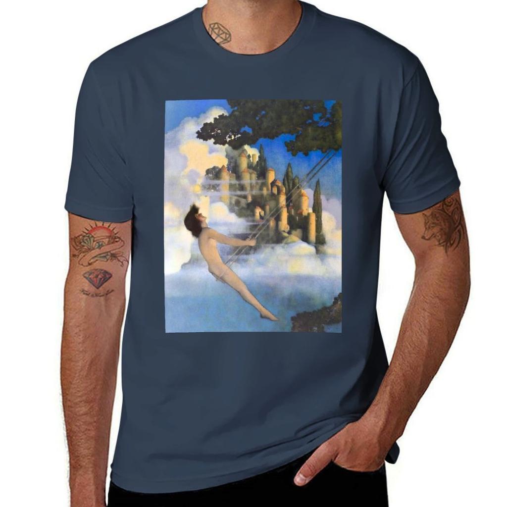 Dinky Bird Maxfield Parrish Midcentury Art Deconouveau Illustration Tshirt Running Gym Short Sleeve Sports Tee