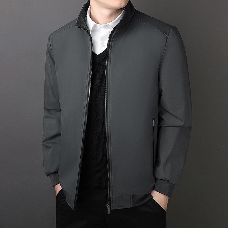 Men's Executive Stand-Up Collar High-End Coat - Autumn/Winter, Casual Loose Fit, Plus Velvet, Middle-Aged Style