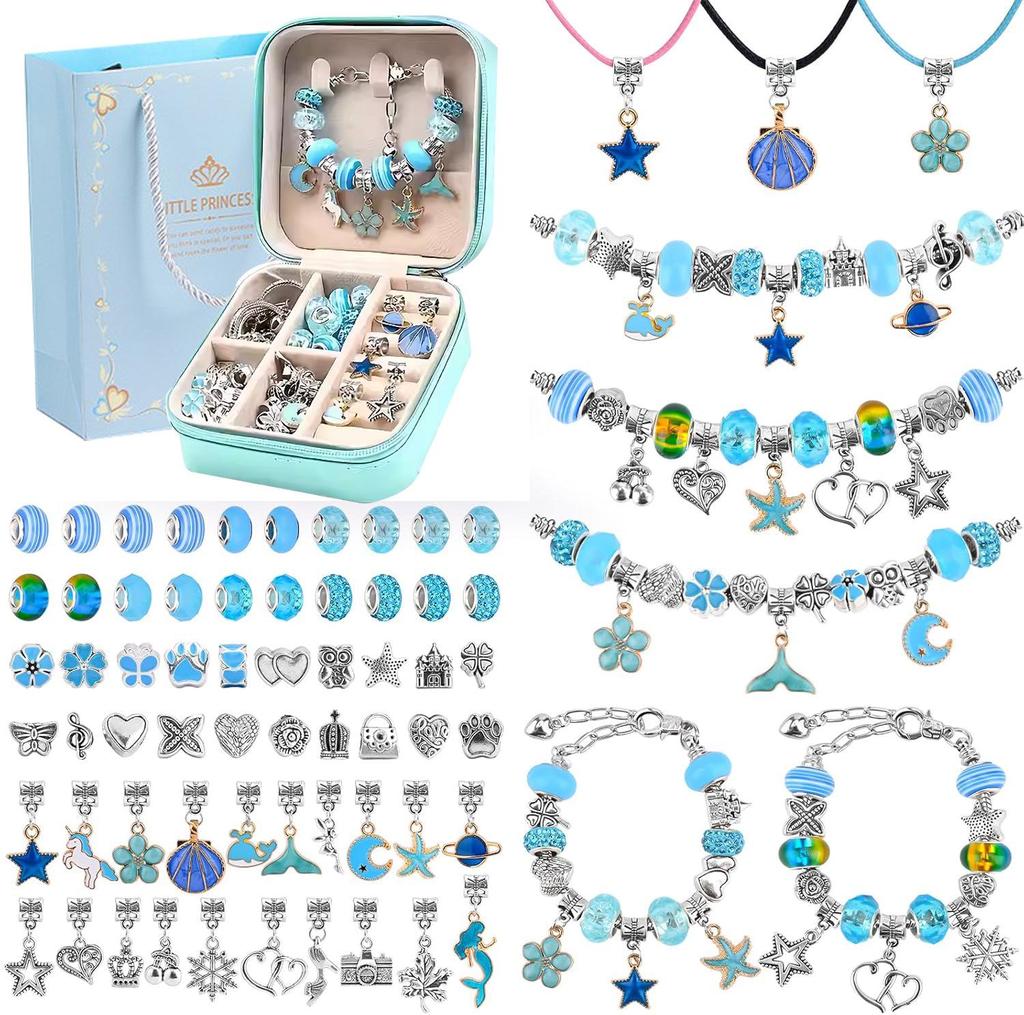 66-Piece DIY Rainbow Unicorn Beaded Bracelet & Necklace Set - Perfect Birthday Gift Box