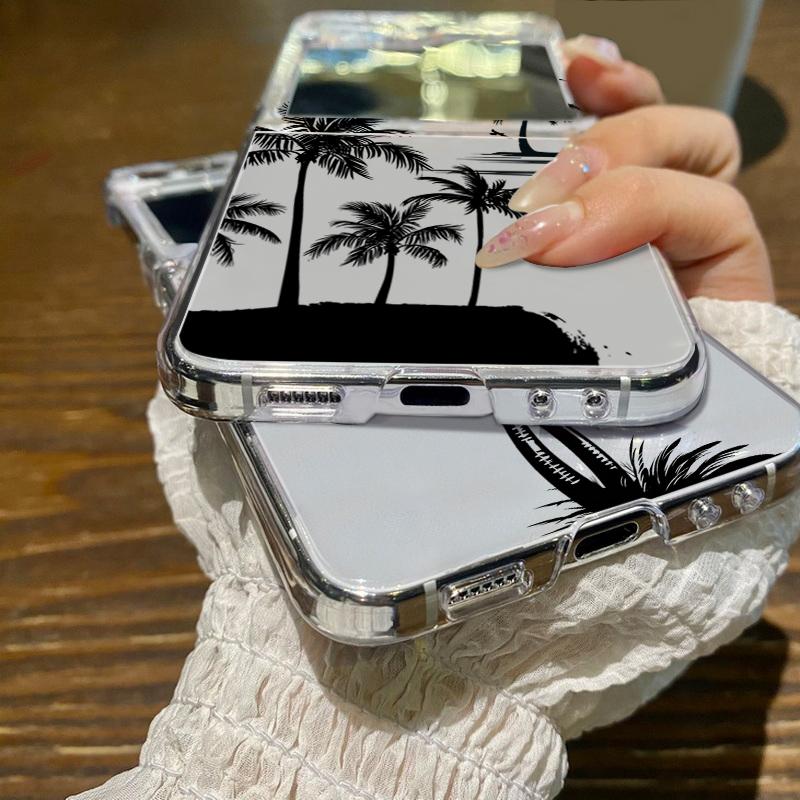 Coconut Tree Printed Clear Case For Samsung Galaxy Z Flip7 Flip6 Flip5 Hard Folding Phone Cover For Samsung Z Flip 7 6 5 4 3 5G